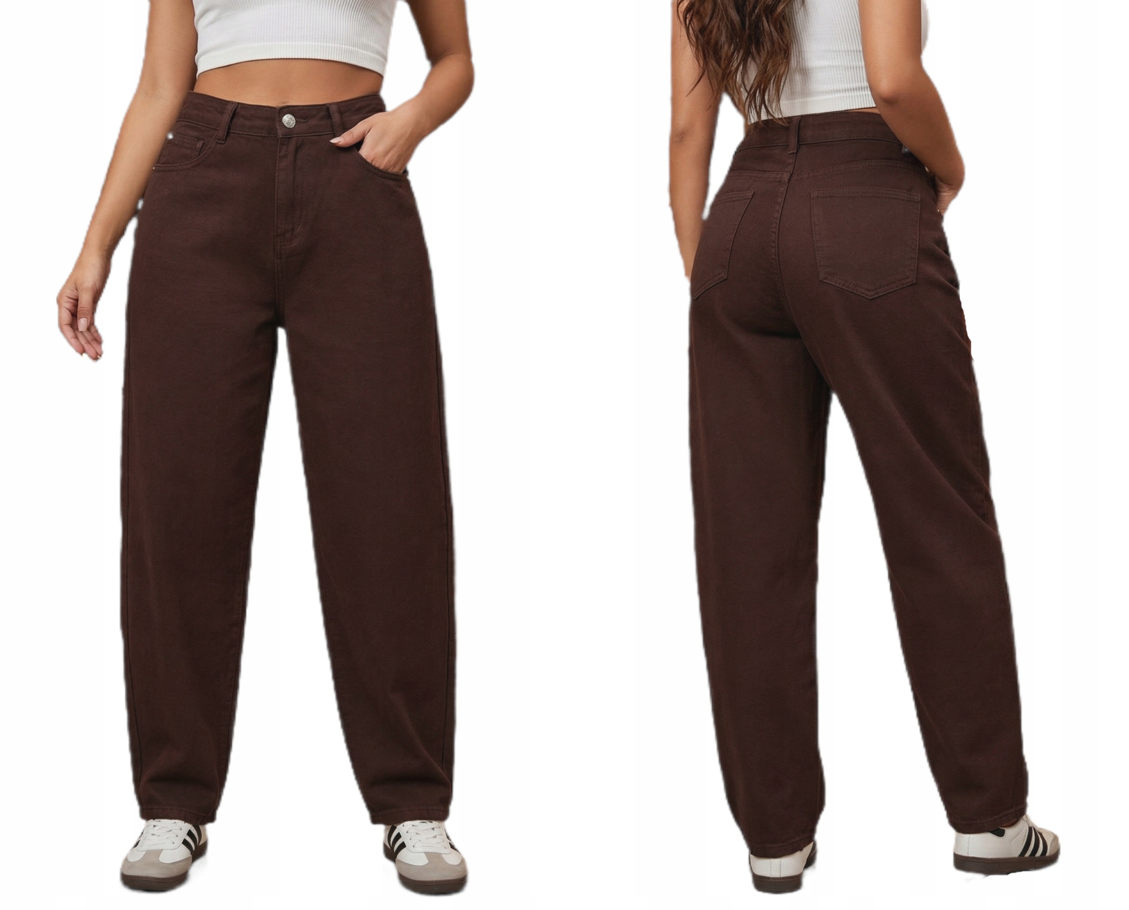 Dámské Džíny Široké Wide Leg Balloon Čokoládové Hnědé M