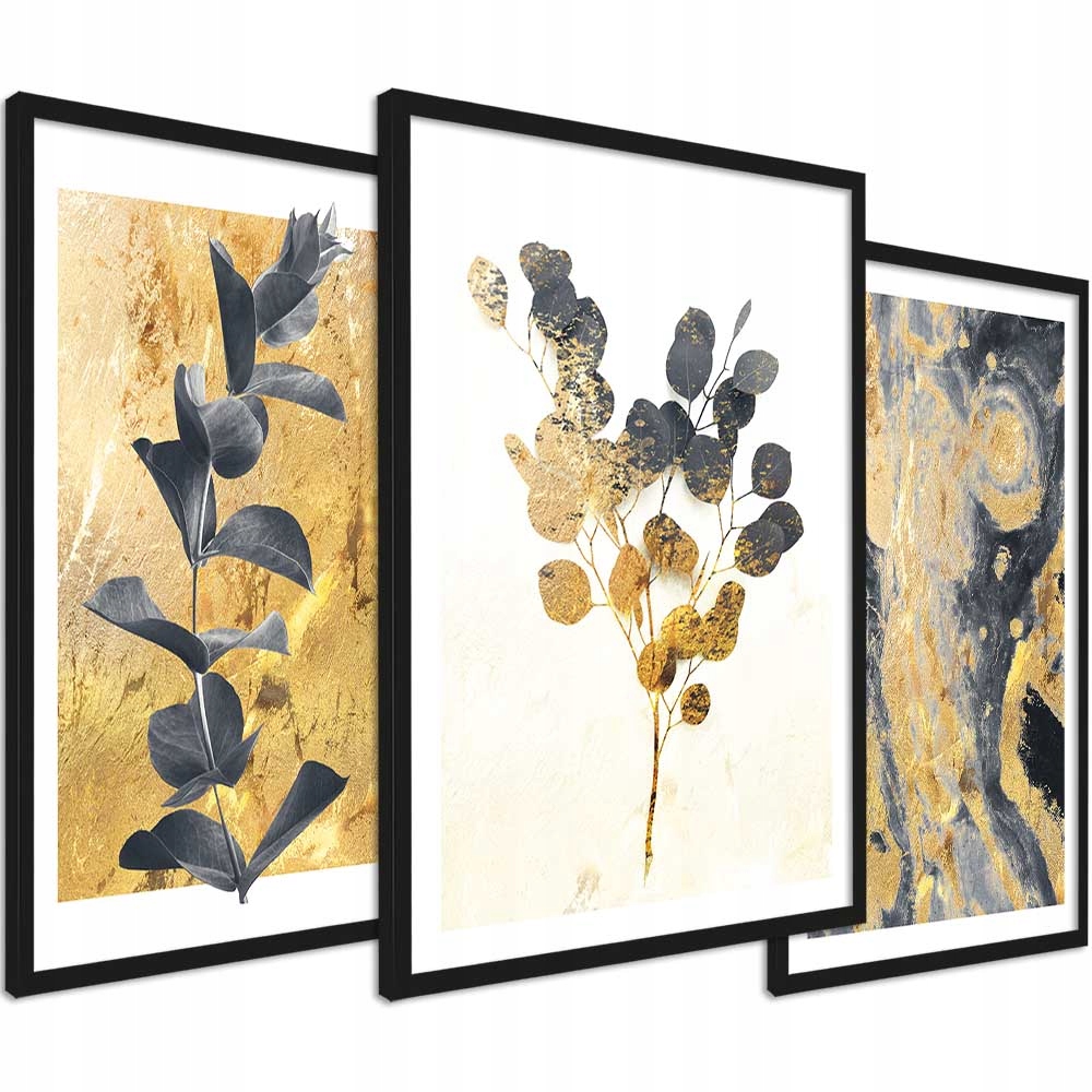 Nowoczesne obrazy do salonu, sypialni, złota seria 3 szt.