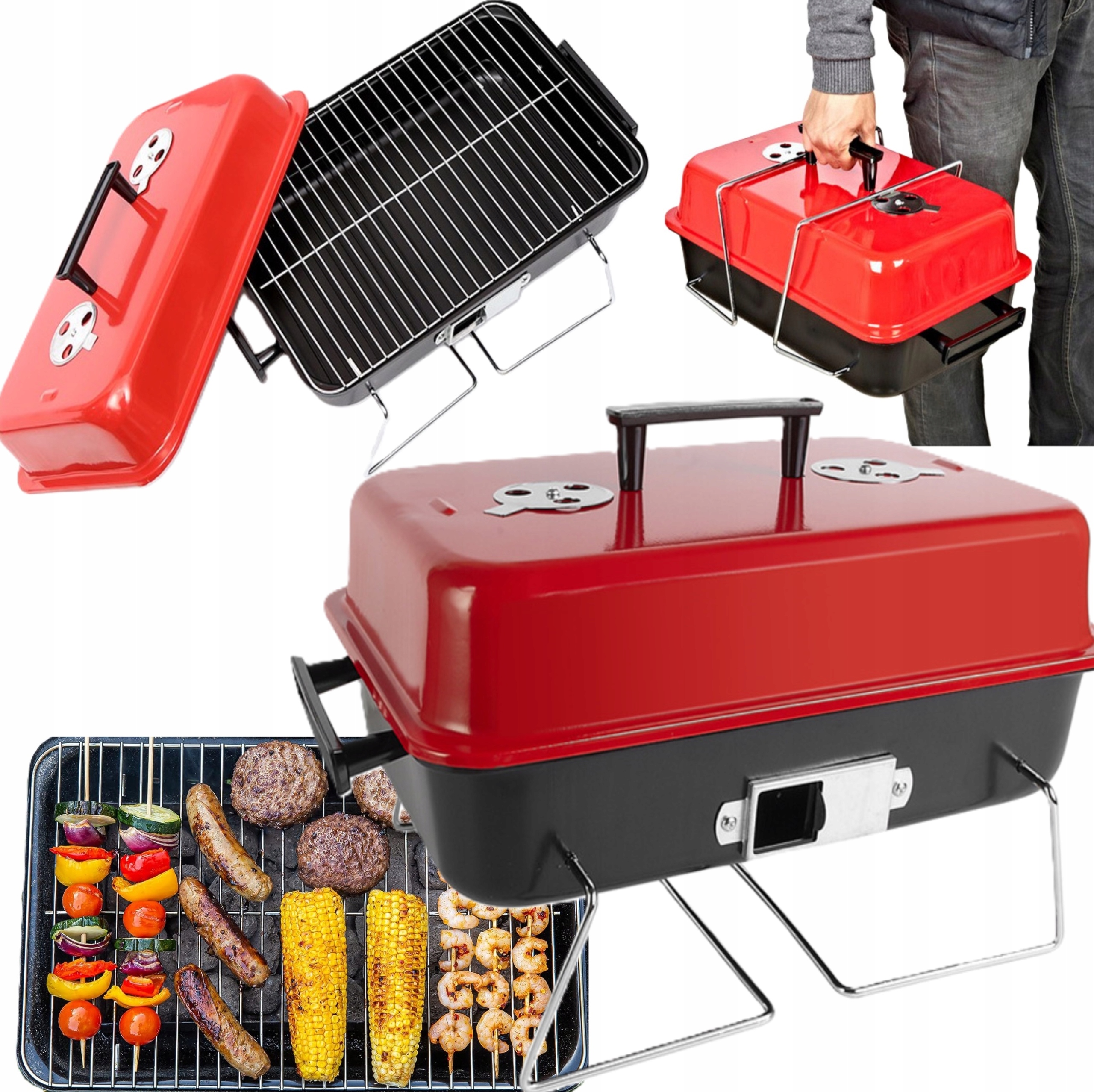 Grill Ogrodowy Z Pokrywką Gril Turystyczny Przenośny Węglowy Kempingowy