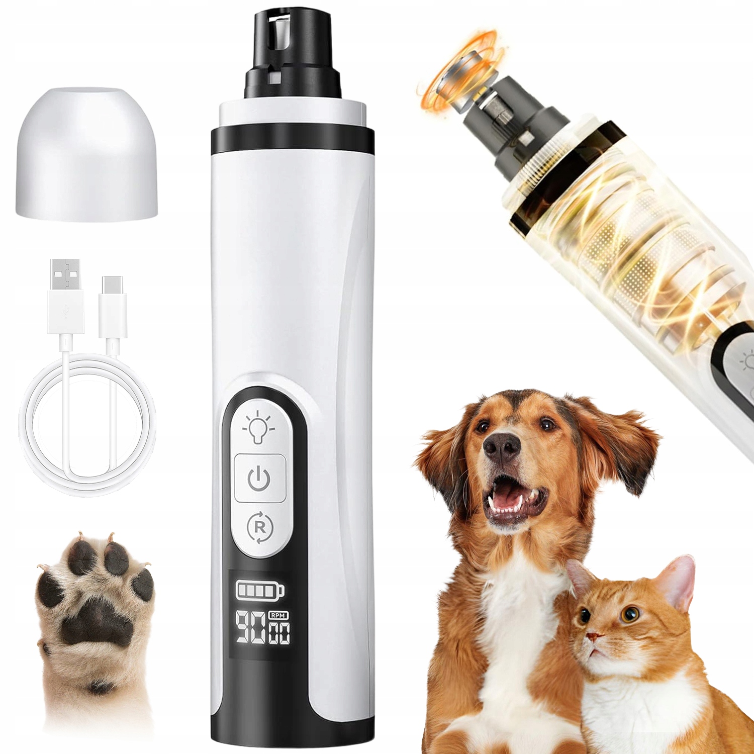 Levně Elektrický Pilník Na Nehty Pro Zvířata Psa Kočku Led 3 Rychlosti Tichý