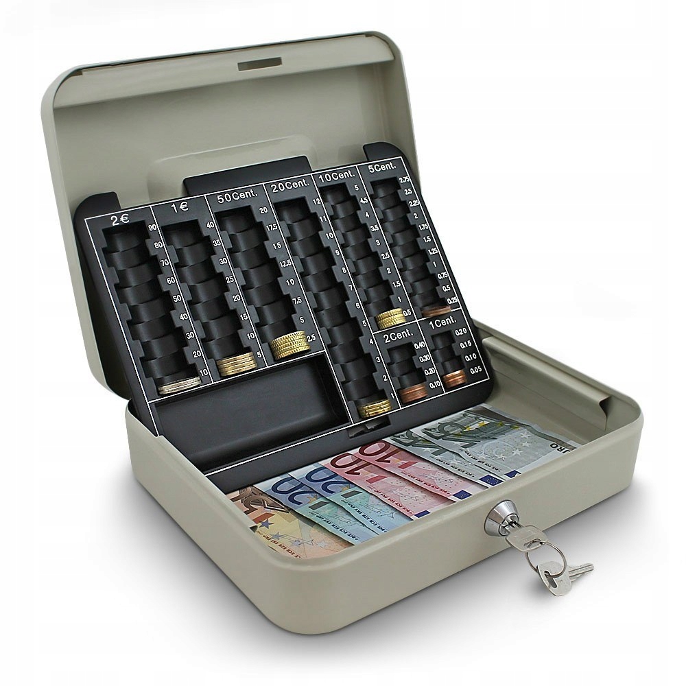 KASETKA NA PIENIĄDZE SEJF METALOWA 25CM SZARA