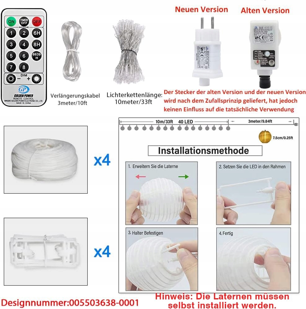 STARRYEVER Lampki LED 10M 40 Lampionów 8 Trybów Pilot Ogród Balkon — miniatura 5