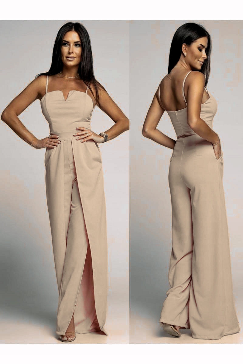 BEŻOWY elegancki kombinezon z rozcięciami Marka inna