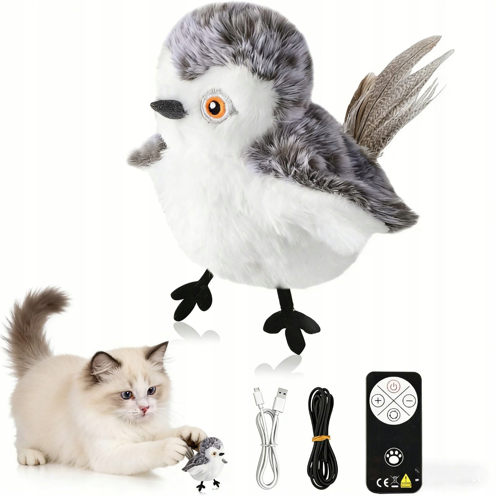 Levně Interaktivní plyšová hračka pro kočky ve tvaru ptáka, pohybující se, zvuky ptáků, Realistické Zvuky, Sova