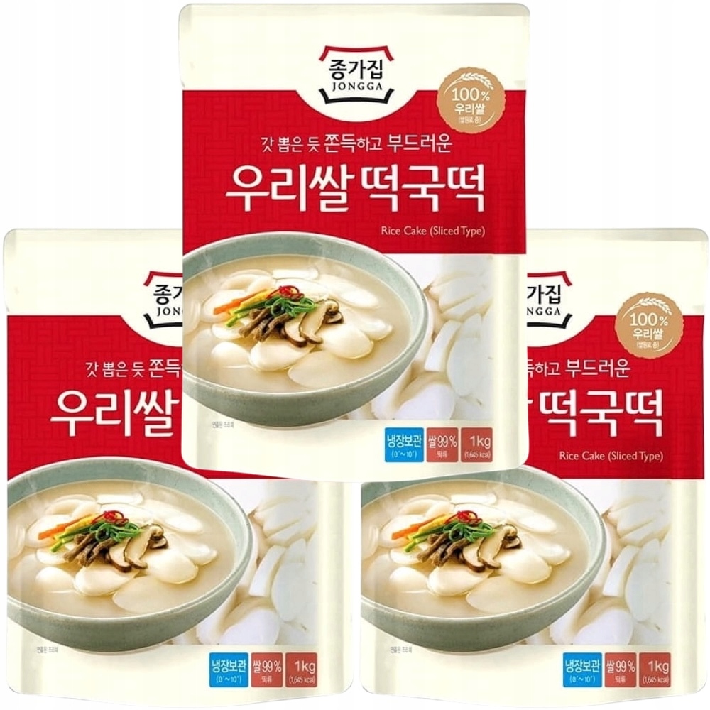 3 x Kluski Ryżowe Koreańskie Korean Tteokbokki Topokki Plasterki 1kg Jongga