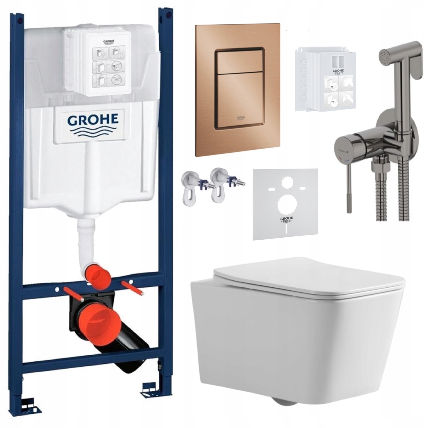 7v1 Wc Set Stelaz Grohe Miska Wc Tornado, Tlačidlo meď, batéria grafit