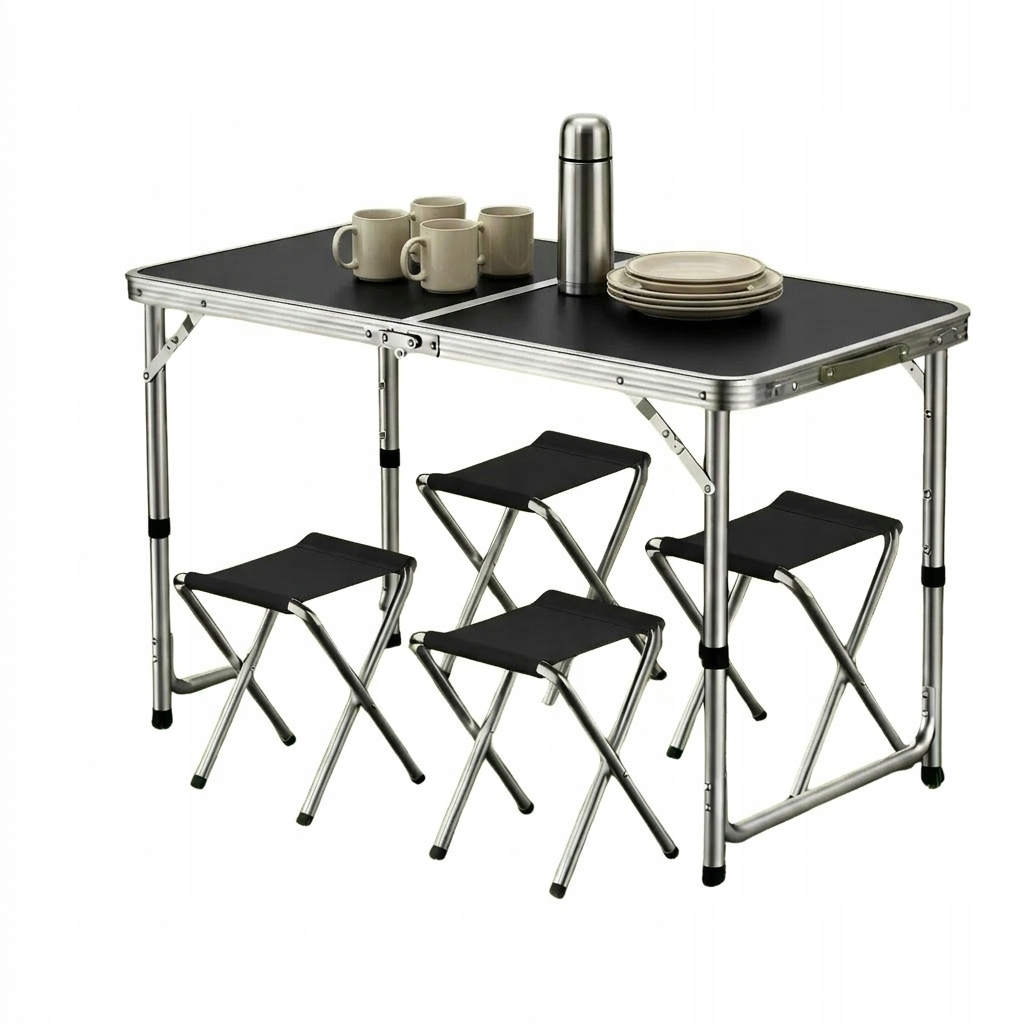 Turistický Skládací Zahradní Stolek Černý S Židlemi, Kempingový Stůl