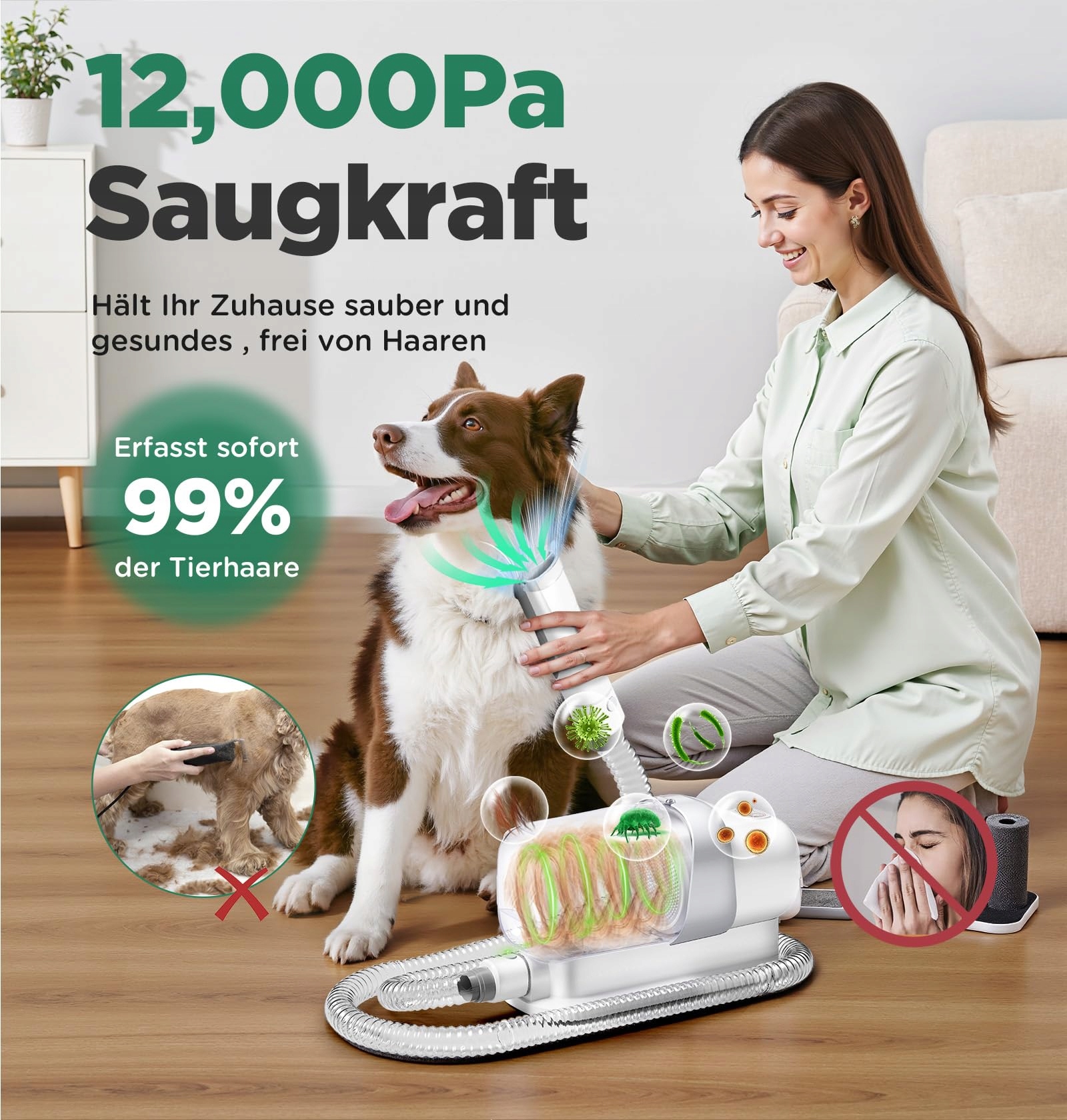 GIMARS Maszynka Do Strzyżenia Psów Z Odkurzaczem 2,3L 12000Pa Zestaw — miniatura 4