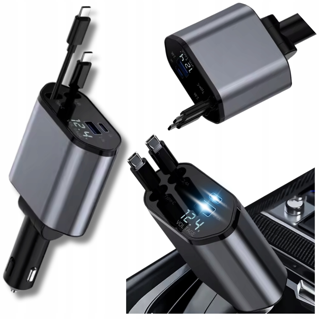 Szybka Ładowarka Samochodowa 120W Do Telefonu 4w1 Zapalniczki Usb-c Kabel