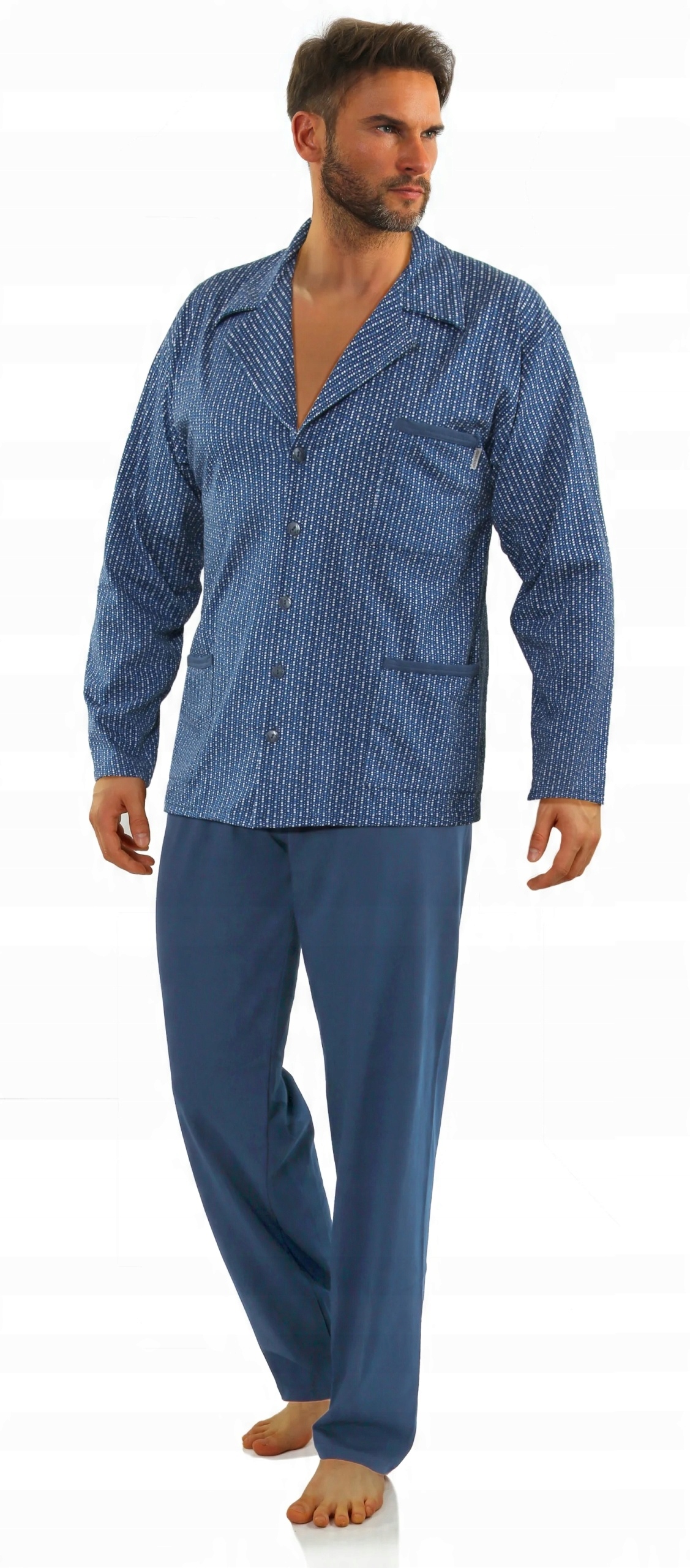 Sesto Senso Pánské rozepínací dlouhé bavlněné pyžamo barvy Jeans 2636/01 M
