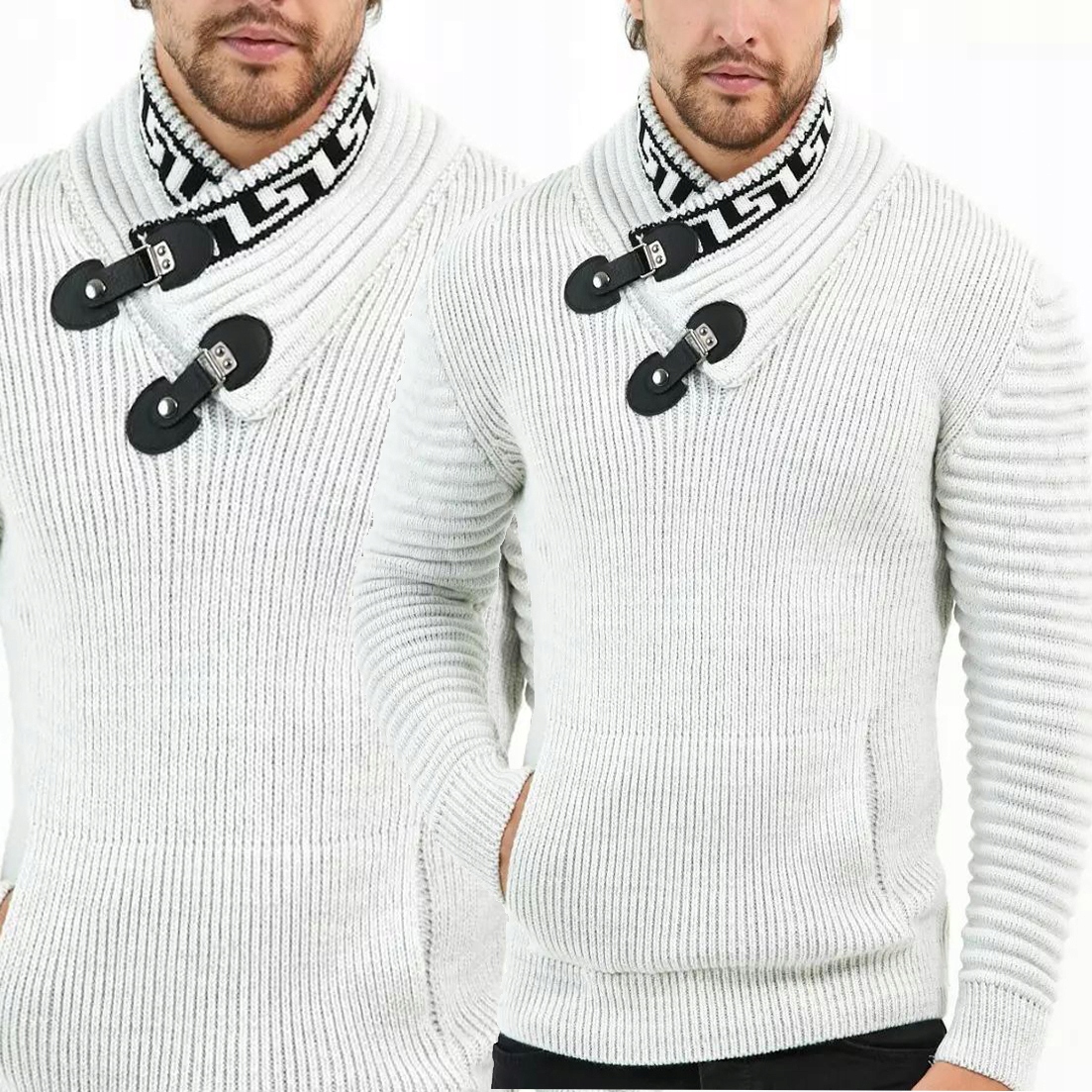 Pánský svetr Mikina S Klokaní Kapsou Tlustý Teplý Rolák Stojáček Nákrčník