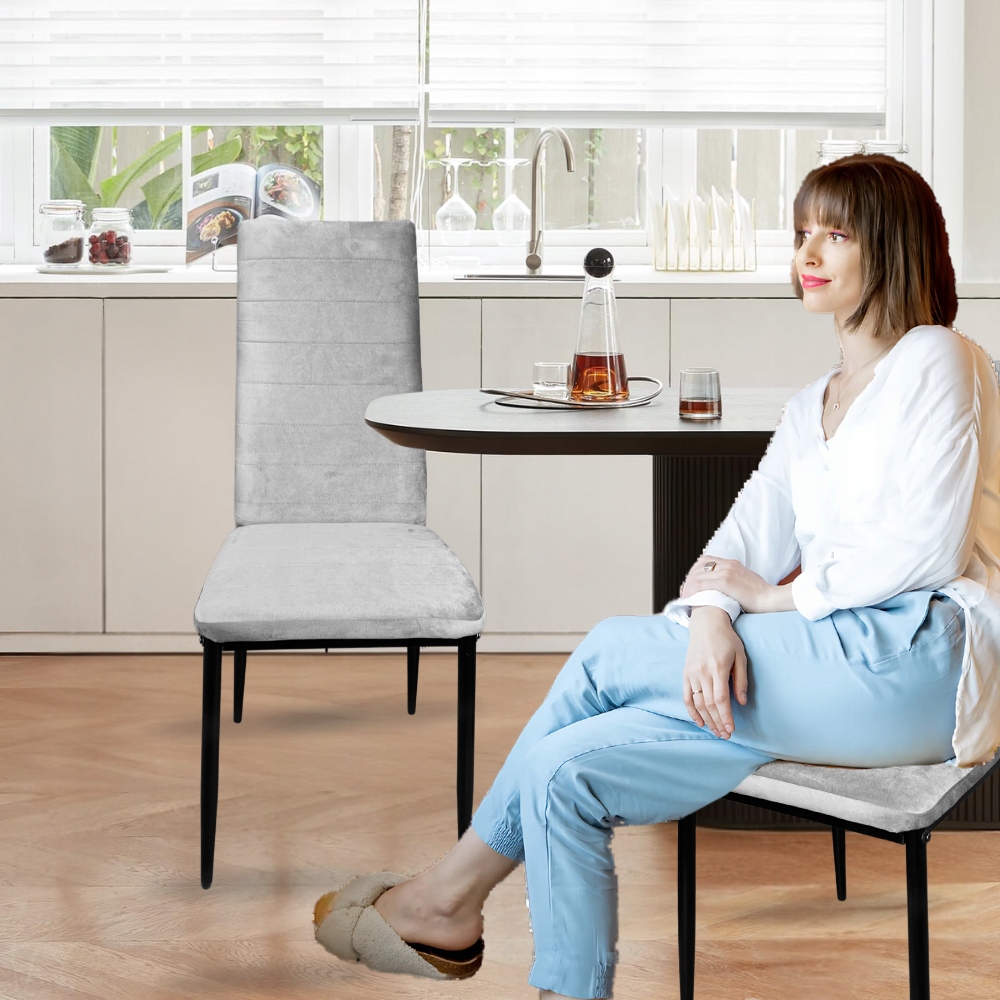 4x KRZESŁO SZARE TAPICEROWANE VELVET WELUR KRZESŁA SALON TRUSTRUP