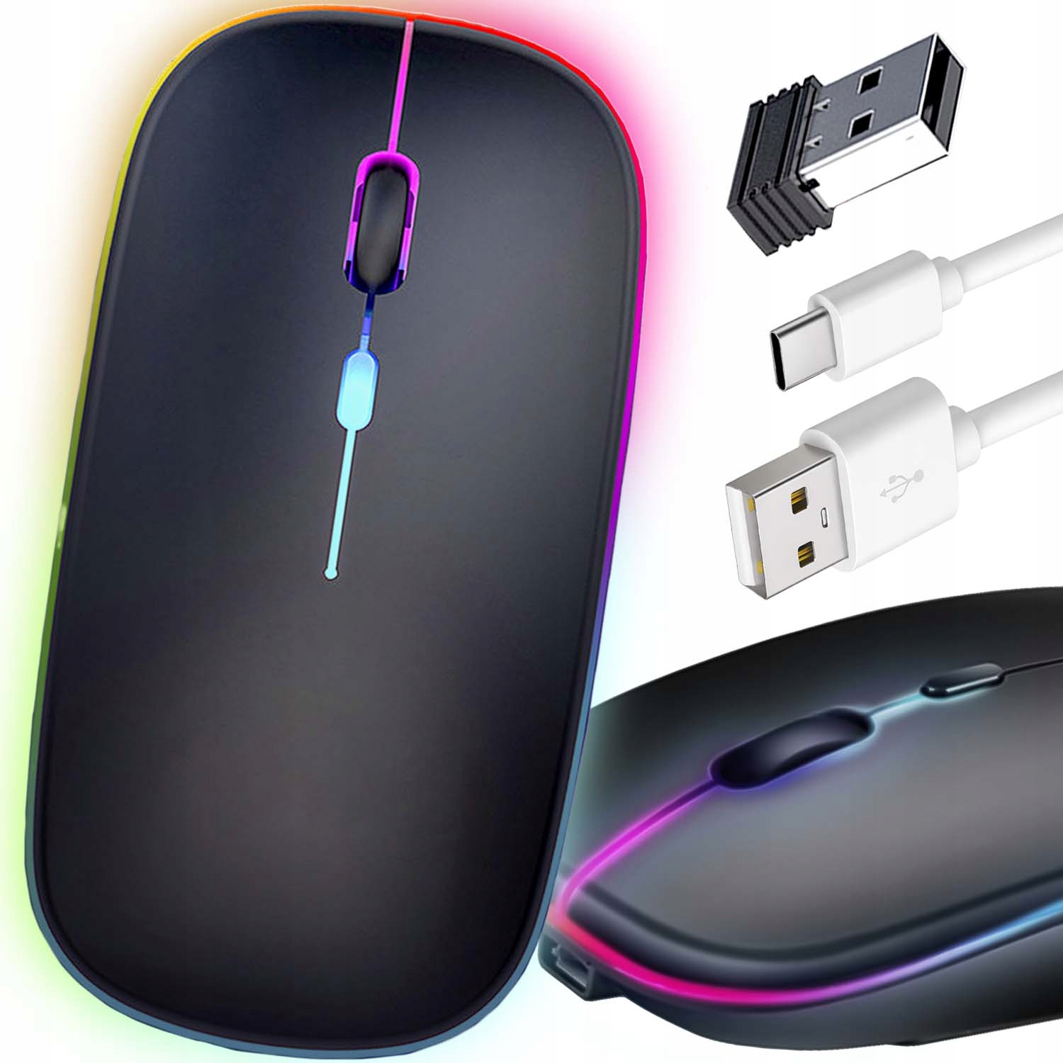 Mini Bezprzewodowa Mysz Myszka Usb-c Optyczna czarna Bluetooth Komputerowa