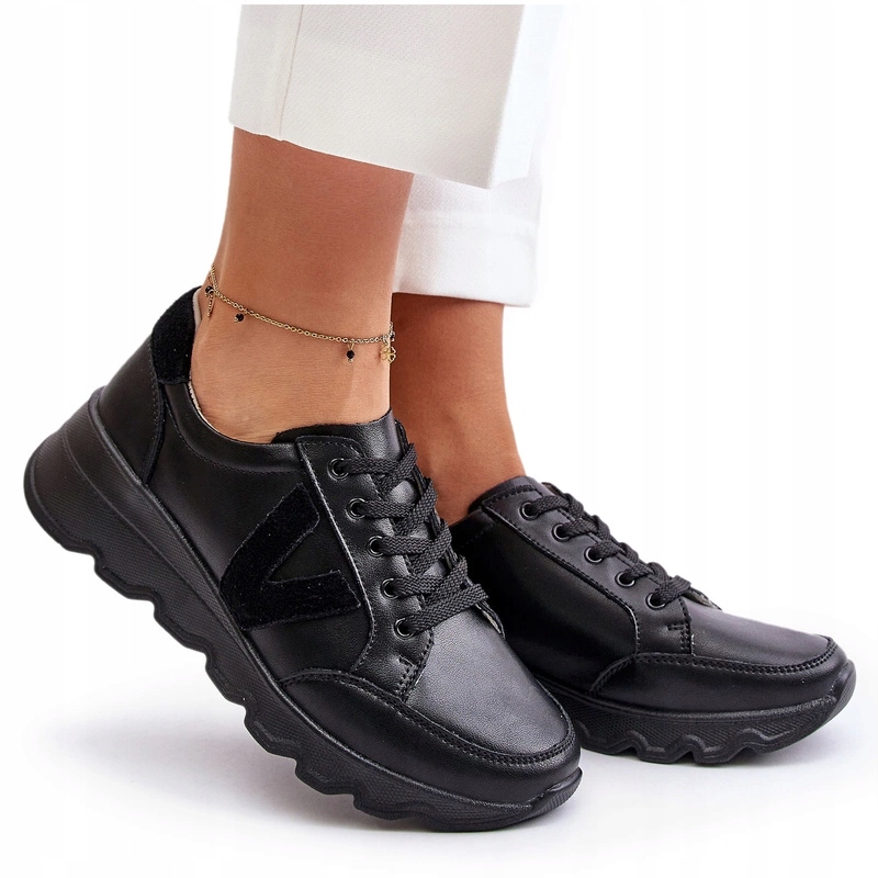 Dámské Sportovní Boty Na Koturnu, Šněrovací, Kůže Vinceza 7918, Černé, Velikost 36