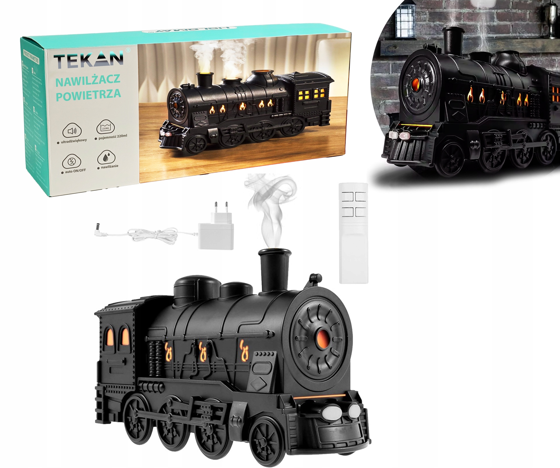 Zvlhčovač Vzduchu Lokomotiva S Vodní Párou Noční Lampa Led Difuzér Pilot