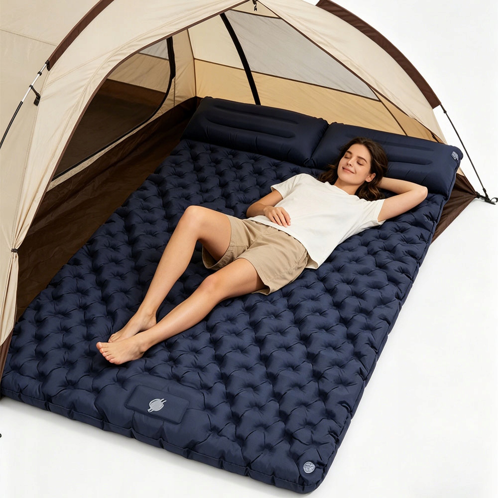 Materac Turystyczny Dmuchany Na Dwie Osoby Z Stopka Pompowanie 200x120cm