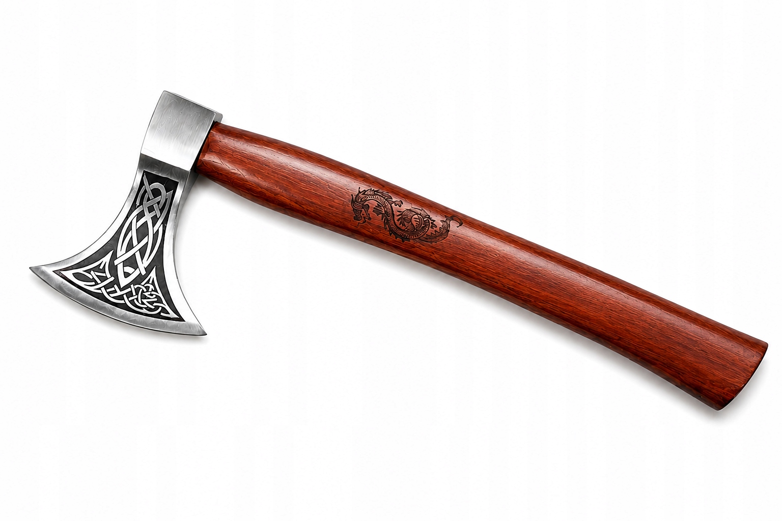 Ručně kovaná vikingská sekera Dragon Axe s severskými motivy a pouzdrem