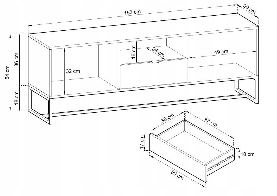 szafka RTV LOFT metalowe nogi Artisan ASTON Liczba drzwi 2