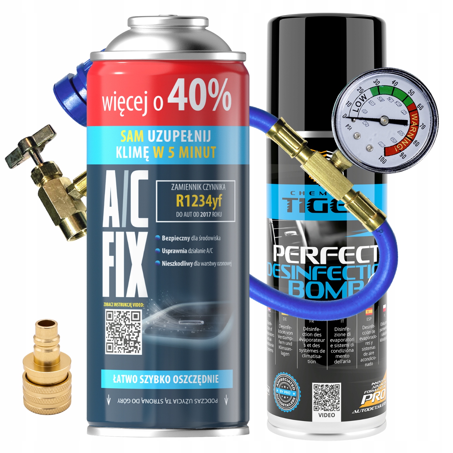 Ac Fix Sada pro klimatizaci Gaz R1234yf Kabel Adaptér Osvěžovač 200 Ml