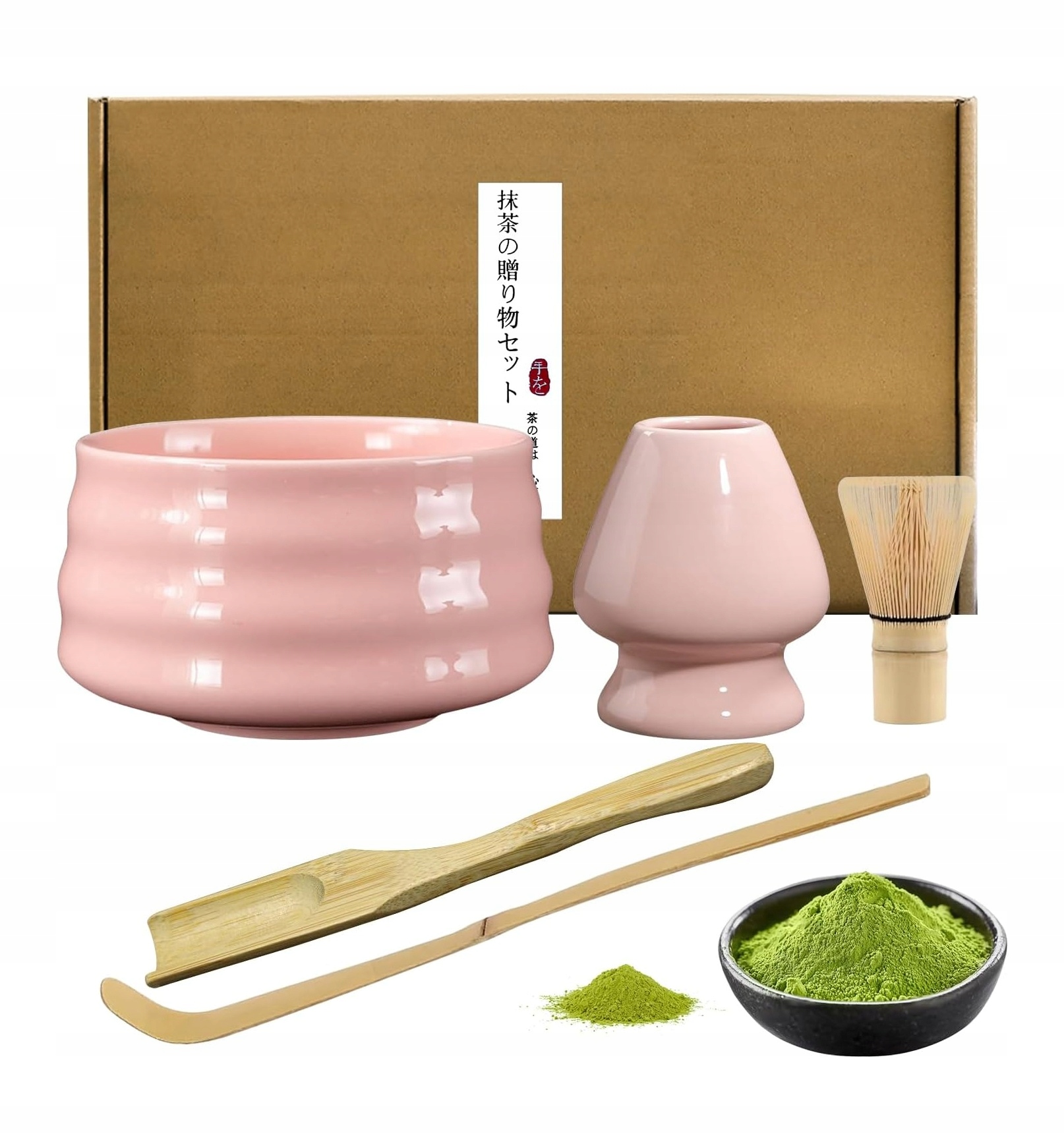 Levně Akcesoria K Matchy sada miska chasen míchačka stojan lžička růžová