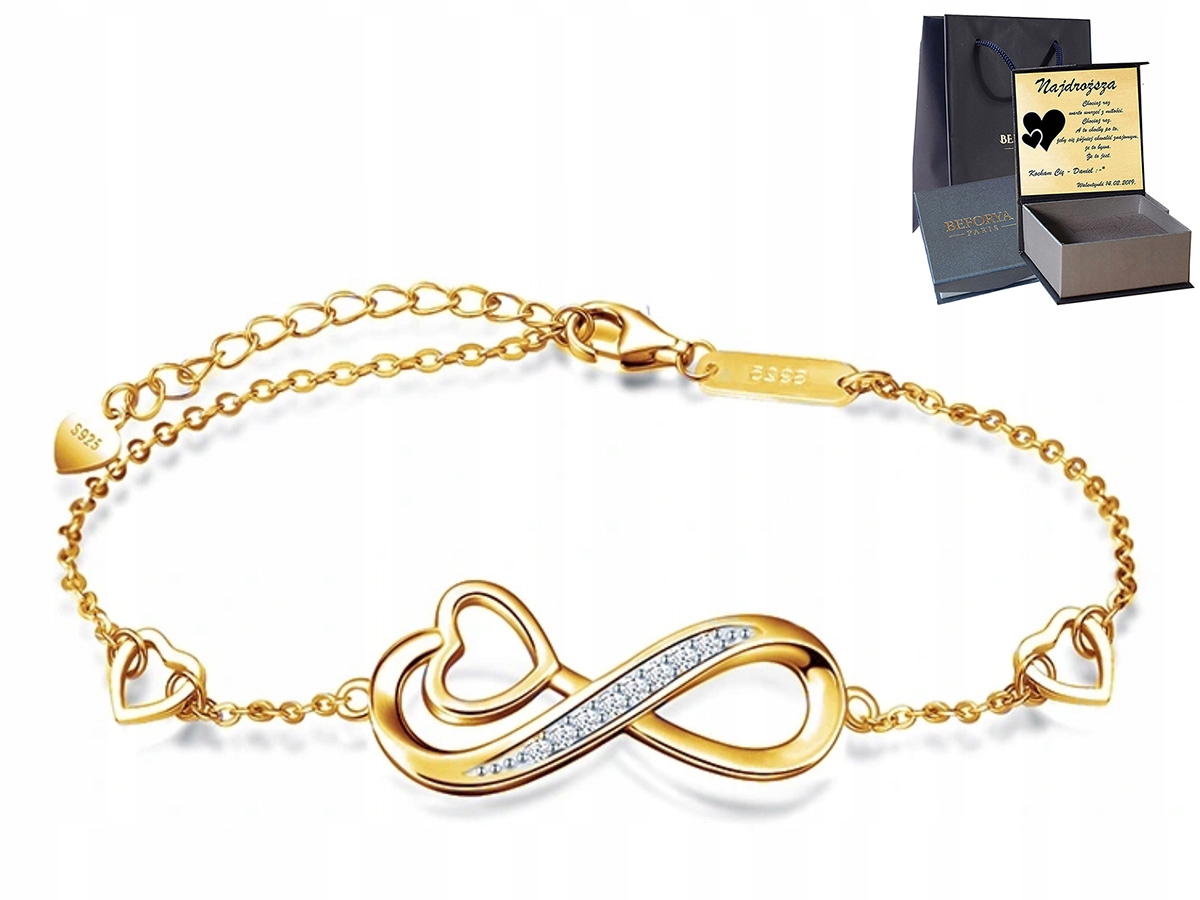 Zlatý náramek Stříbro 925 Srdce s zirkony Gravírování jako Dárek pro ženy