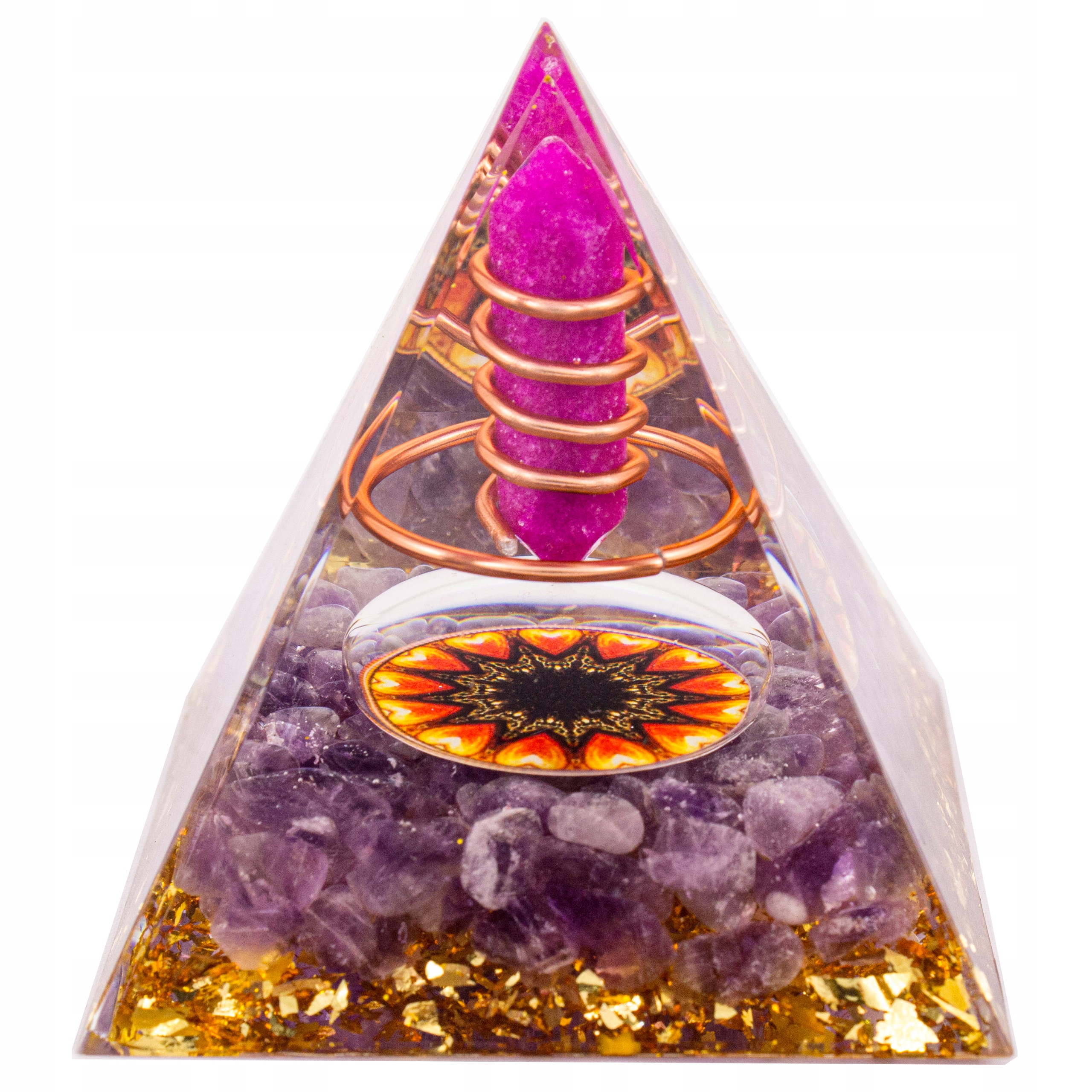 Pyramida Orgonit Sugilit Ametyst Měď Zářič dárek Čakry 6 cm