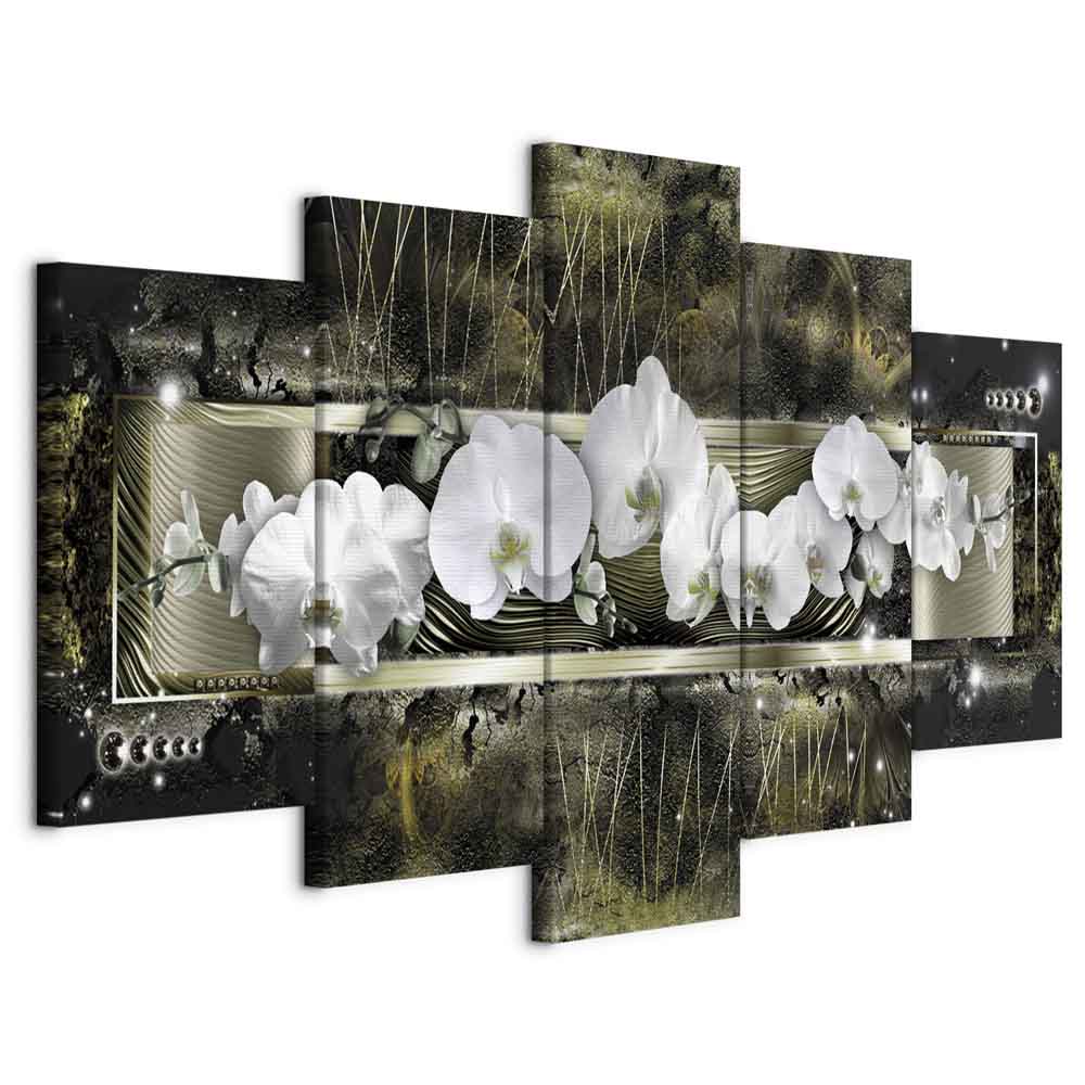 Obraz Triptych 5 Dílů Orchidej Květiny Moderní Abstrakce Obývací Pokoj 200x100