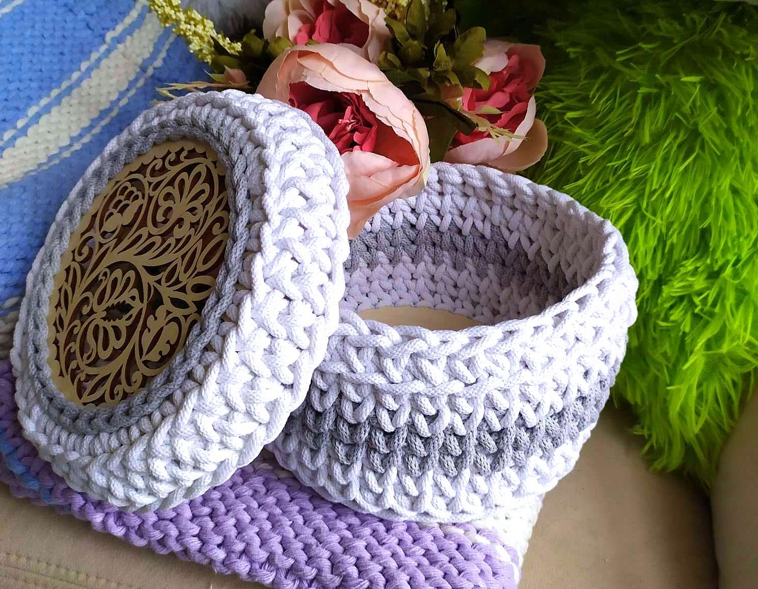 KOSZYK Z POKRYWKĄ MAKRAMA SZNUREK HANDMADE RĘCZNIE Kod producenta KOSZYK Z POKRYWKĄ