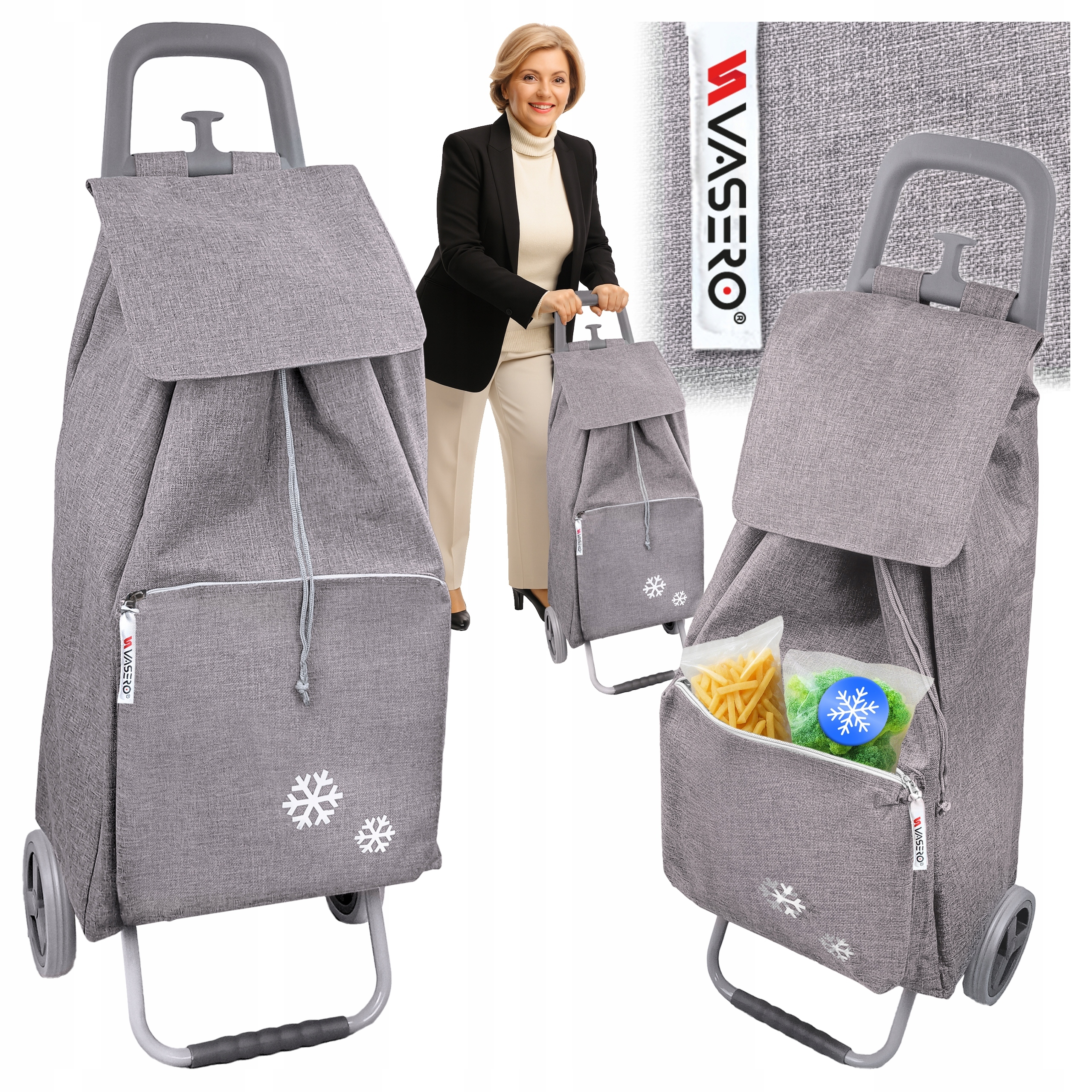 Torba Na Zakupy Zakupowa Wytrzymała Termiczna Wózek Na Kółkach Pojemna 46L