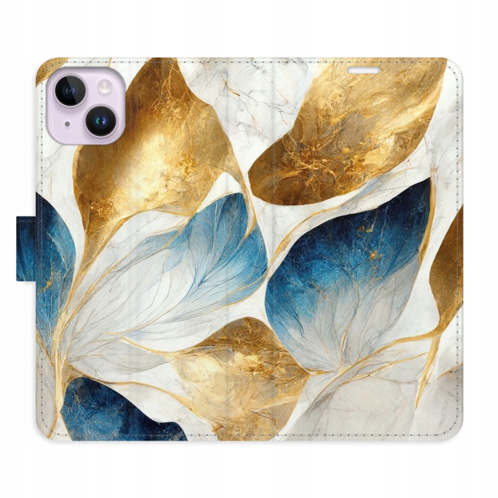 Etui z klapką iSaprio GoldBlue Leaves dla iPhone 14 Plus