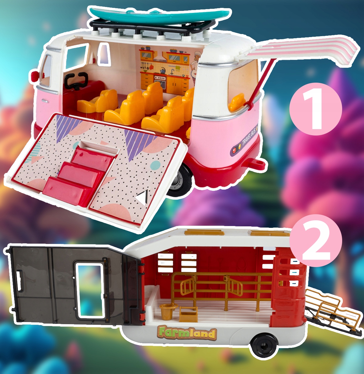 Kamper WIELKIE AUTO Autobus z Przyczepką Lalek Rozkładany Otwierany Domek Płeć dziewczynki