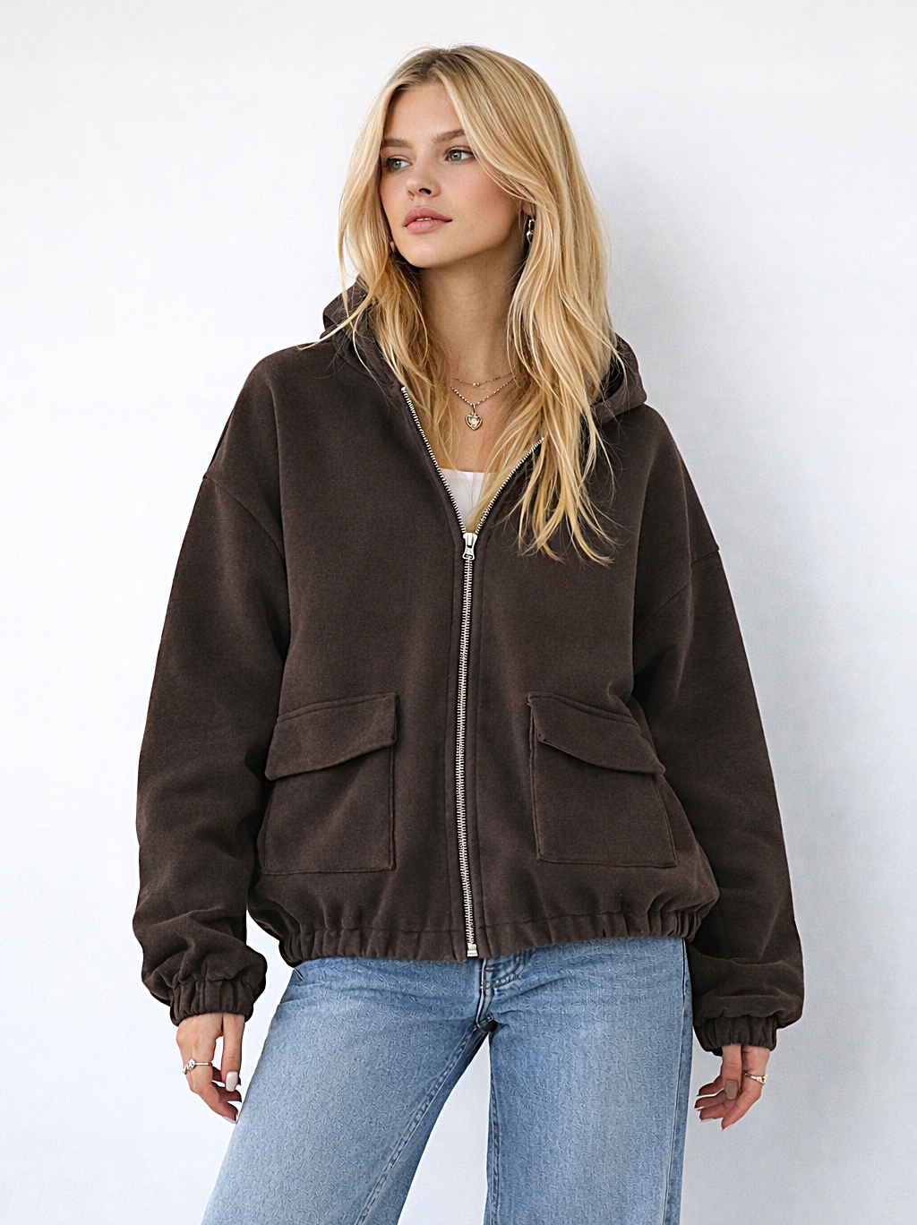 dámská mikina s kapucí silná teplá italská hnědá Lamya