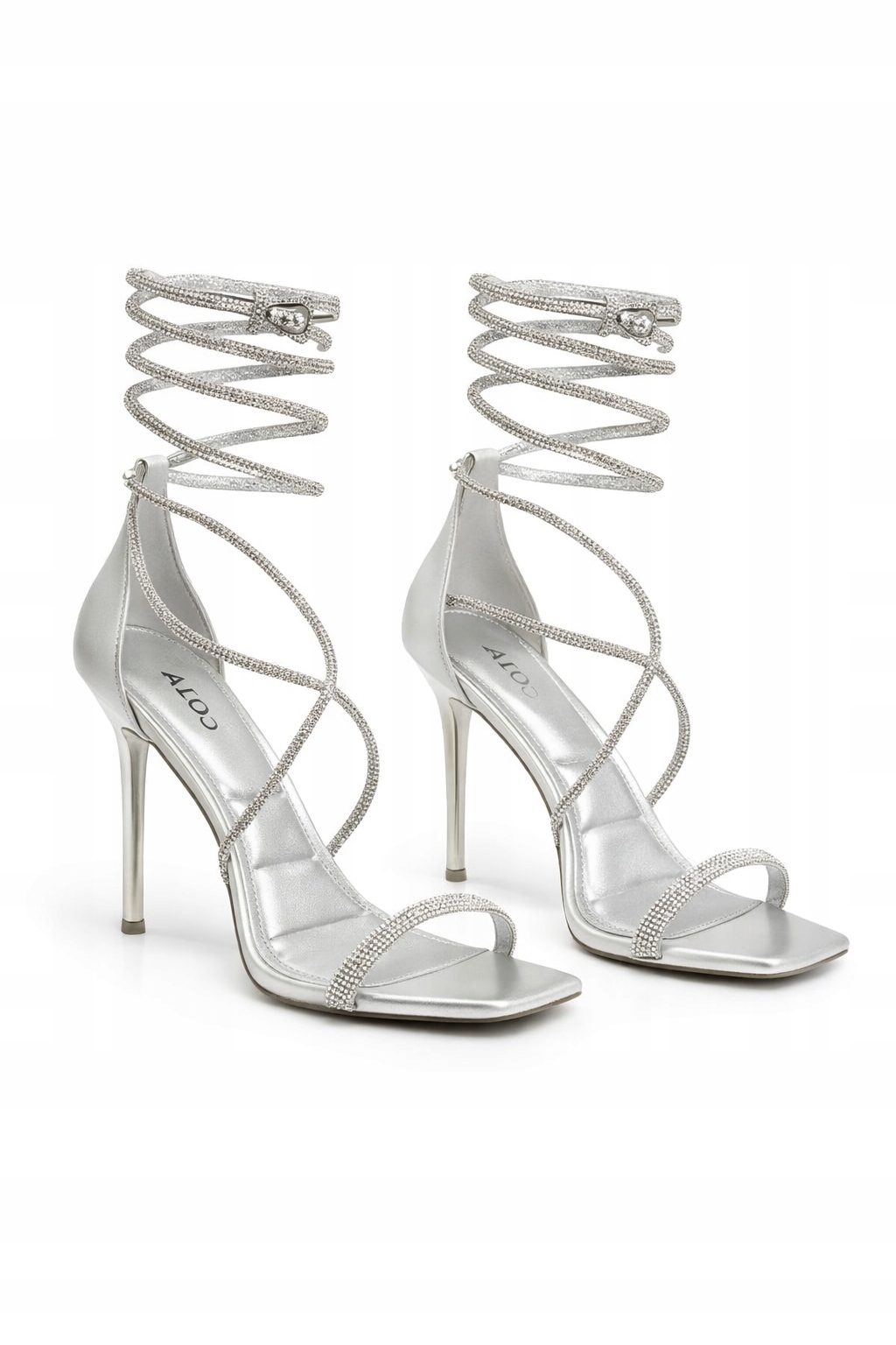 Aldo Stříbrné Sandály S Lesklými Pásky Na Podpatku 38 I3A