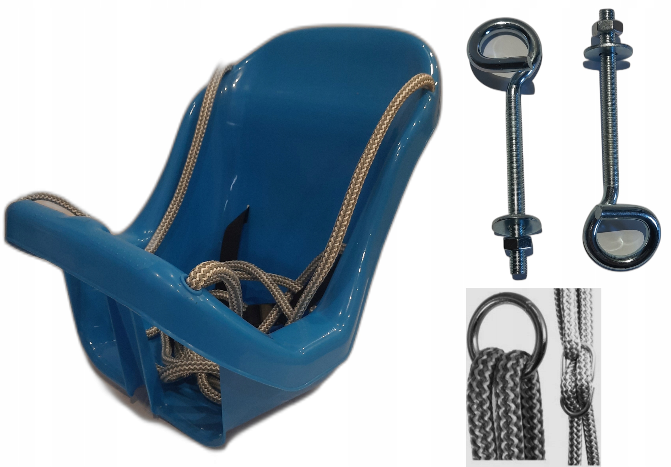 Huśtawka kubełkowa Kubełek Niebieska Pasy Regulacja wysokości Haki 12cm