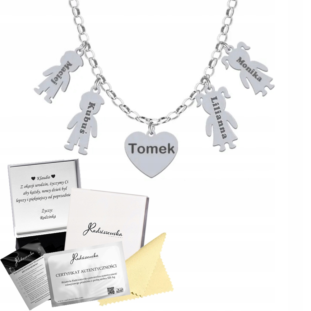 Personalizovaný náhrdelník Jména dětí Stříbro 925 Srdce Dárek Gravírování
