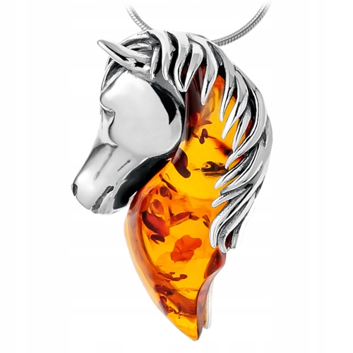 

Konik koń zawieszka Srebro 925 Bursztyn naszyjnik