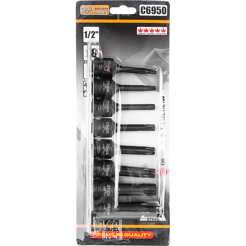 Nasadki udarowe torx LISTWA 1/2" T30-T80 76mm 8cz. RICHMANNC6950 Marka RICHMANN