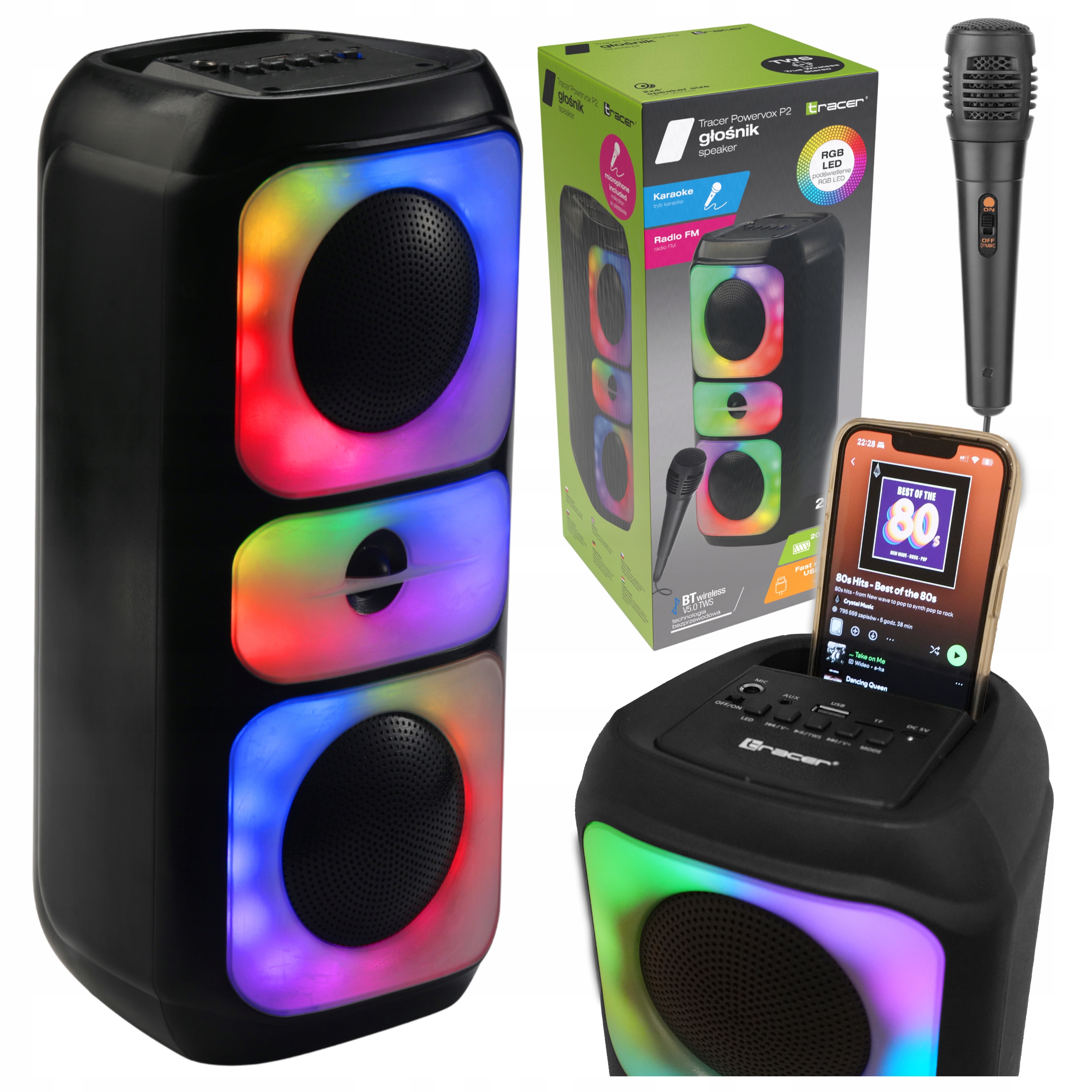 Duży Głośnik Bluetooth Przenośny Bezprzewodowy Boombox Usb Karaoke Rgb 20W