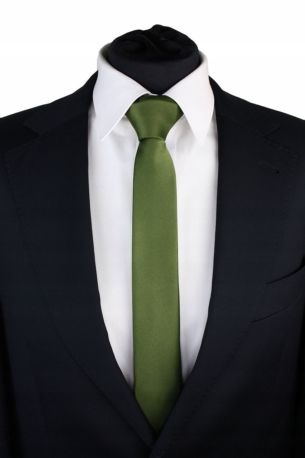 WĄSKI KRAWAT ŚLEDŹ POLIESTER 5 cm ZIELONY OLIWKOWY Wzór dominujący bez wzoru