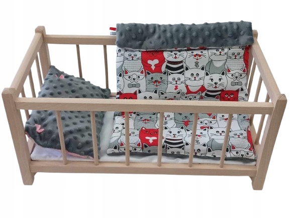 DREWNIANE ŁÓŻECZKO DLA LALEK + POŚCIEL MINKY
