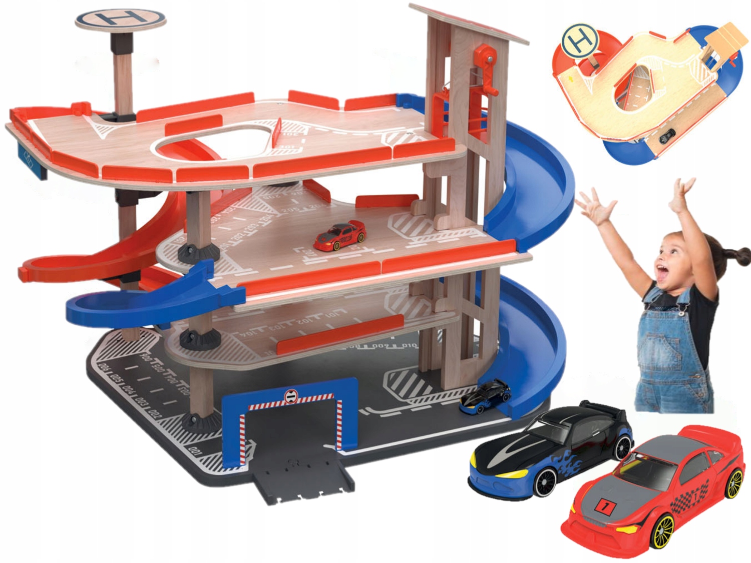 DREWNIANY PARKING PLAYTIVE ZESTAW DO ZABAWY 2 samochody w zestawie