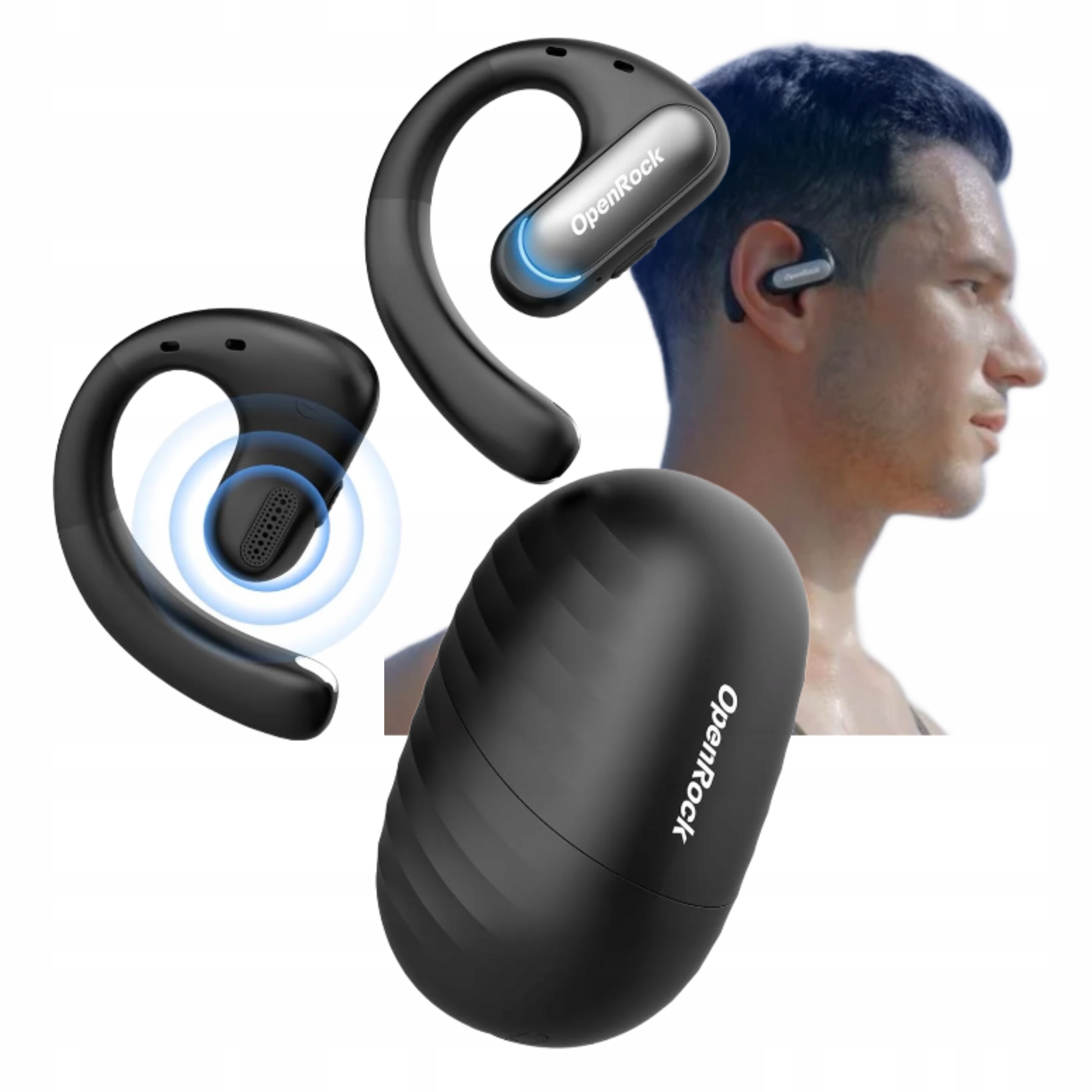 Sluchawki Sportowe Bluetooth Open ear 46h Bas Enc Wodoodporne IPX5 Bieganie