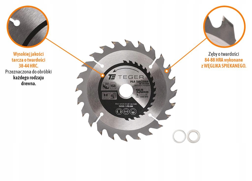 Piła tarczowa do drewna z węglikiem spiekanym 150x20x24T / TEGER Kod producenta T-PTD-008