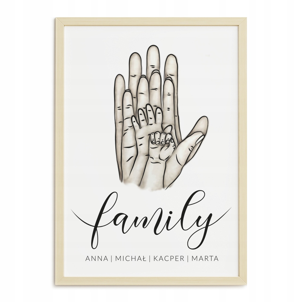 

Plakat A4 Do Domu Rodzina Dłonie Imiona Salonu Beż