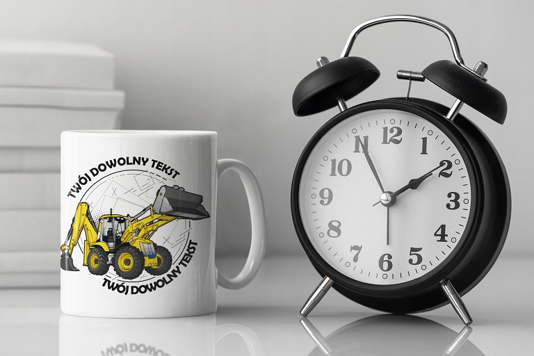 KUBEK UPOMINEK PREZENT KOPARKA WŁASNY NAPIS Pojemność 330 ml