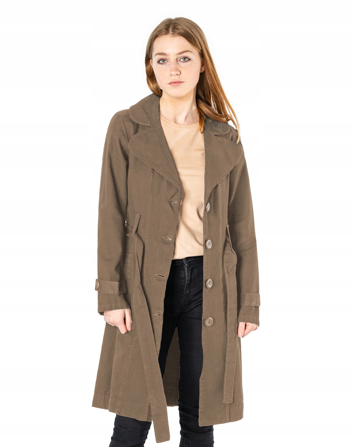 Elegantní Klasický Dlouhý Dámský Trenčový Kabát Tenký Přechodný 42P-3 36