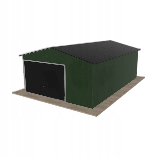 Plechová garáž 4.5x6.5 m jednopolohová, dvouspádová, zelená