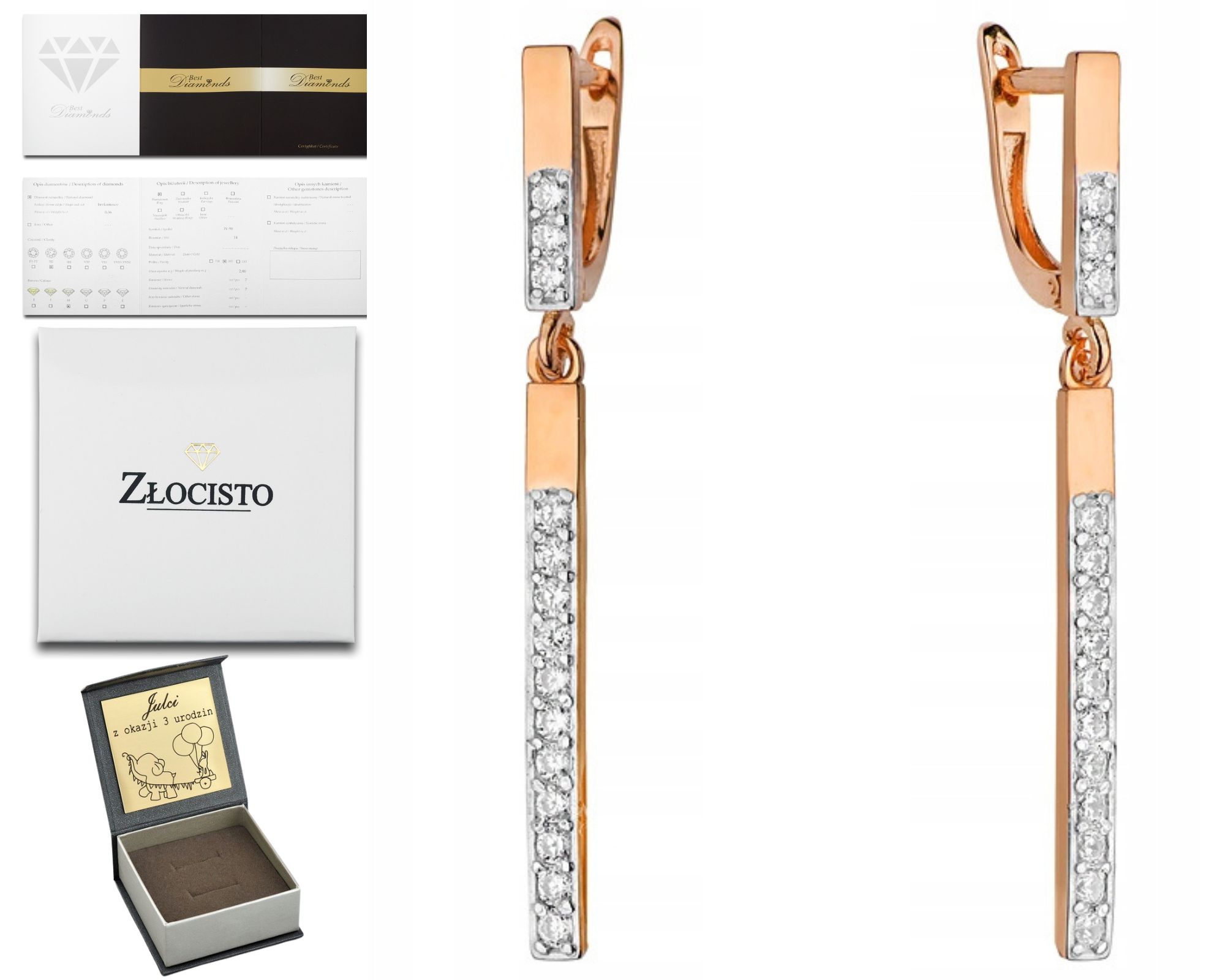 Náušnice Z Růžového Zlata S Brilianty, Závěsné, 585