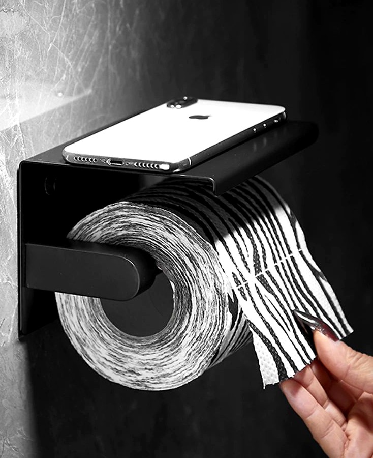 UCHWYT NA PAPIER TOALETOWY Z PÓŁKĄ CZARNY LOFT WC Typ uchwyt