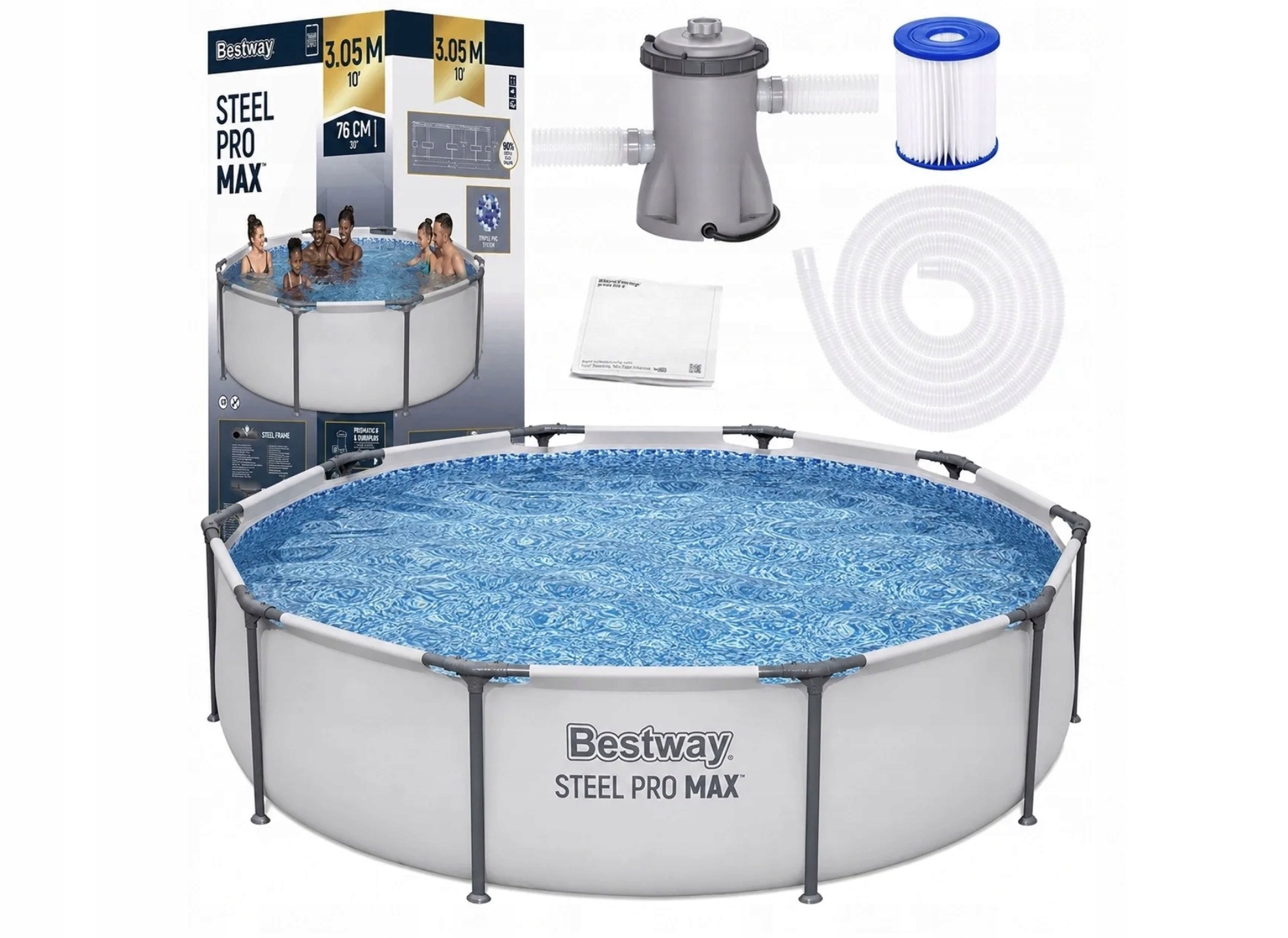 Basen Ogrodowy Stelażowy 305 x 76 cm Bestway 56408 Pompa Filtr